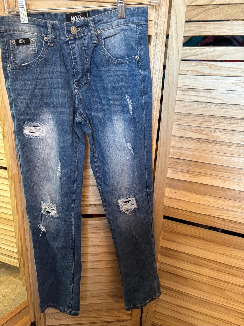 Girls Distressed Blue Slim Straight Jeans 14